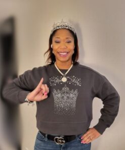 Silver Soror Rhinestone Crop Sweatshirt - Gray