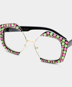 Pretty Girl Crystal Embellished Pentagon Glasses