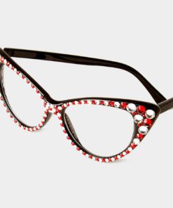 Red & Clear Rhinestone Cateye Glasses