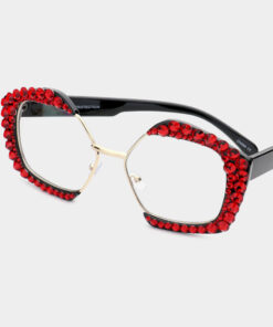 Poppin Pentagon Rhinestone Glasses - Red