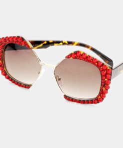Poppin Pentagon Rhinestone Glasses - Red w / Tint