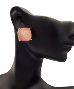 Pink Glitter Post Back Earrings