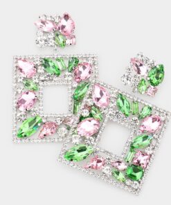 Pretty Multi Stone Embellished Square Earrings