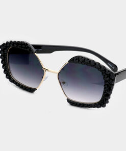 Poppin Pentagon Rhinestone Glasses - Jet Black