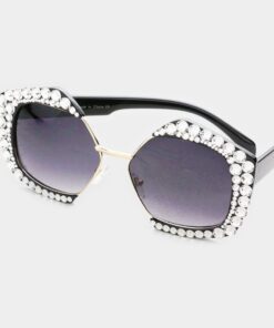 Poppin Pentagon Rhinestone Glasses - Crystal